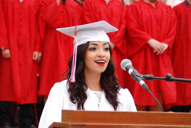 Cheers to the George F. Baker High School Class of 2015 Leighman Navarro signs the "Star Spangled Banner."