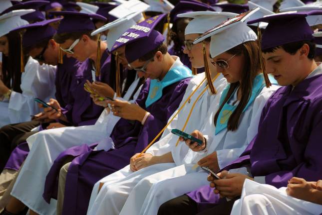 During his remarks, Warwick Valley High School Principal Richard Linkens asked the graduates to text a thank you message to their parents or someone who helped them through school. And they did.