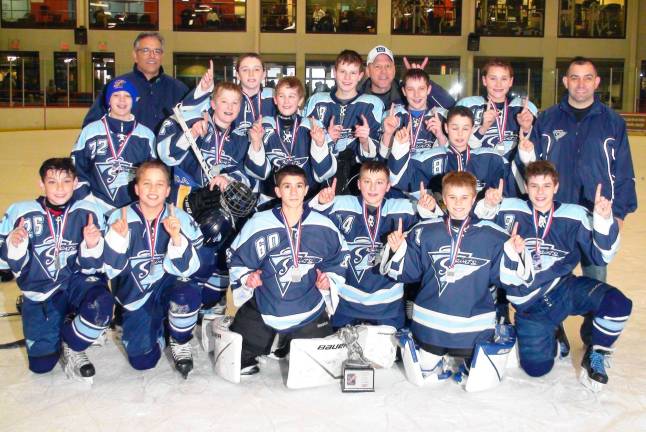 Saints upset third-ranked pee-wee hockey team to advance closer to championship Photo by Vinny Durante Members of the Ramapo Saints Pee-Wee hockey team are standing, from left to right: Justin Betcher (Newburgh), Head Coach Steve Pelosi (Monroe), Rhett Padgett (Millrift), Conor Havey (Cornwall), Donnie Feldman (Highland Falls), Ryan Molota (Warwick), Coach Rob Molota (Warwick), Matt Cavallaro (Matamoras, Pa.), Aaron Bohlinger (Walden), Cole Garabed (Warwick) and Coach Paul Cavallaro (Matamoras, Pa.); kneeling: Mike Harmancin (Cold Spring), Nick Pelosi, (Monroe), Dante Durante (Campbell Hall), Mark Amatetti (Monroe), Noah Daigle (Warwick) and Mike Sacchi (Washingtonville). Coach Steve Garabed (Warwick) was not available for the photograph.