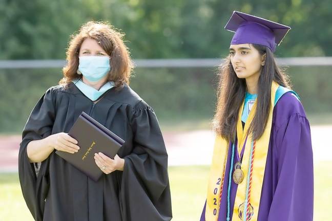 Principal Marguerite Fusco and Valedictorian Nehal Ajmal at the 9 a.m. Warwick Valley High School graduation on Sunday, June 28.