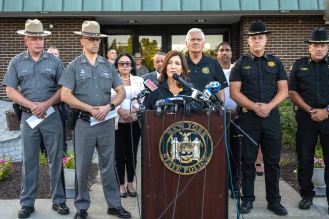 Governor Kathy Hochul delivers remarks in Middletown following a bus crash on I-84.