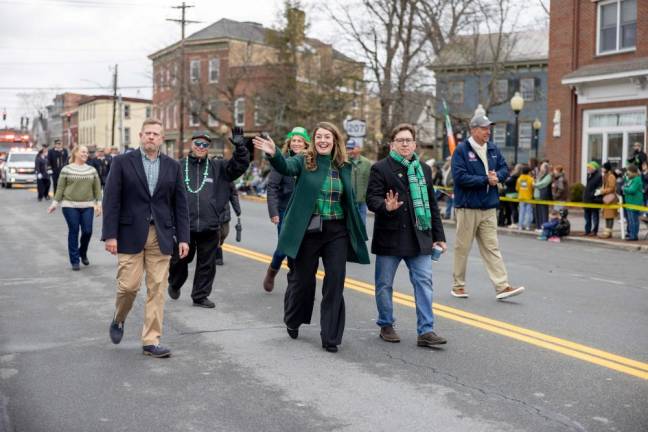 Goshen Mayor Molly O’Donnell in the Mid Hudson St. Patrick’s Day Parade in Goshen on March 10, 2024. Photo by Sammie Finch