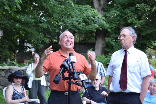 Trump controversy strikes Mexican restaurant Restauranteur Israel Campos speaks as attorney Michael Sussman looks on (Photo by Erika Norton)