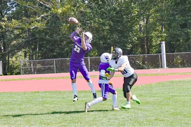 Number 33 Johnny Accardo intercepts a ball in the endzone to end the first half in Warwick’s Homecoming win.