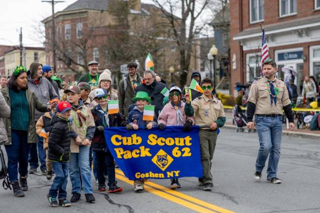Goshen Cub Scouts in the Mid Hudson St. Patrick’s Day Parade in Goshen on March 10, 2024. Photo by Sammie Finch