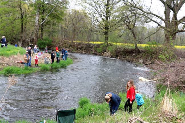 Hook and lure Photos by Roger Gavan It was cloudy but great weather for fishing on Saturday, May 4, as approximately 200 people, youngsters along with their parents or grandparents, came out to enjoy the overcast skies and mild temperatures while fishing in a creek well stocked with trout.