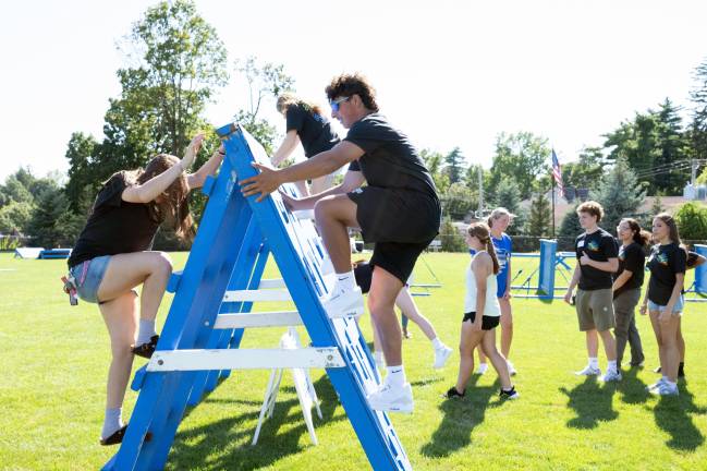 Mount welcomes Class of 2029 and returning students First-year students enjoyed a challenging obstacle course with their new classmates on the Mount Saint Mary College campus. Photo by Lee Ferris.