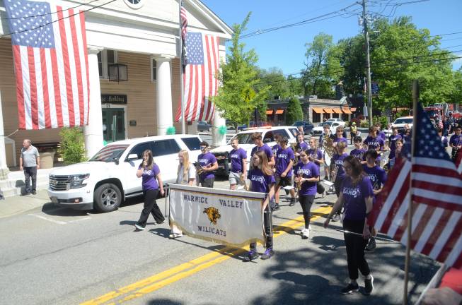Departed veterans honored Warwick Valley Wildcats High School band marching in the parade.