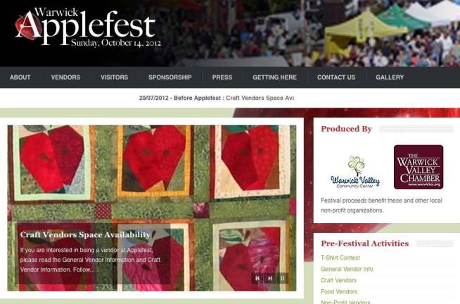 Applefest launches redesigned Web site This is a screen shot of redesigned Applefest Web site (warwickapplefest.com).