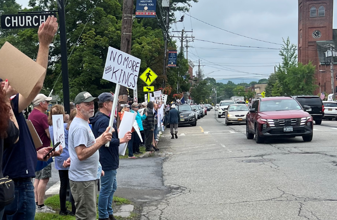Hundreds rally in ‘No Kings Day’ protest More than 700 lined both sides of Main Street from Church Street to West Street during the “No Kings Day” event.
