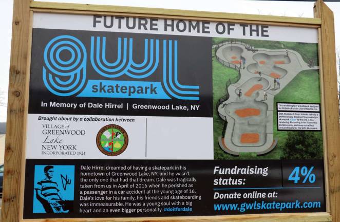 Ribbon-cutting held at future site of Greenwood Lake Skatepark The GWL Skatepark Corp. sign at the future site of the “GWL Skatepark - In Memory of Dale Hirrel.”