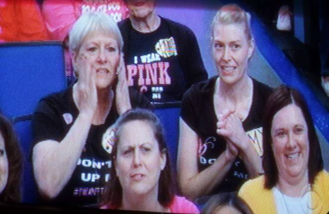 Come on down Bethany Negersmith's mother Patty Teachout and sister Amy Teachout (top row) watched anxiously as she competed against other contestants by correctly answering a series of questions about the price of various items.Could her mom be signaling that a correct answer had something to do with facial?