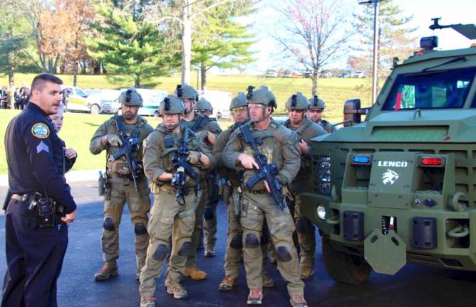 Members of the Orange County Sheriff’s Office Special Operations Group participate in an active shooter drill at Orange-Ulster BOCES in Goshen on November 8, 2022.