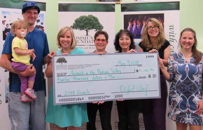 Warwick Valley Humane Society receives $2,800 animal shelter grant Photo Caption: Provided photo: From left to right: Matt Hughes, Hudson Valley SPCA; Elizabeth Rowley, Community Foundation president and CEO; Susyn Barron, Warwick Valley Humane Society; Lisa Notturno, Warwick Valley Humane Society; Kaja Gula-Thomas, Rocky’s Refuge; and Molly Crist, member of the Community Foundation Distribution Committee gather to receive their grant checks and discuss their organization’s missions.