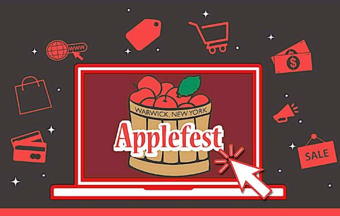 Applefest 2021 will be a virtual event that will run from Oct. 2 through Dec. 31 on the special Warwick “Virtual Applefest” shopping website (shop.warwickapplefest.com). Graphic via the Warwick Valley Chamber of Commerce.