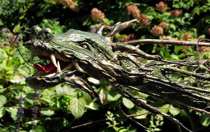 SUNY Orange hosts sculpture show "Dragonwood," wood, wire and papier-mþchÈ by Barbara Bonham.