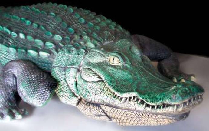 SUNY Orange hosts sculpture show "12 Foot Alligator," ceramic by Natalie Surving.