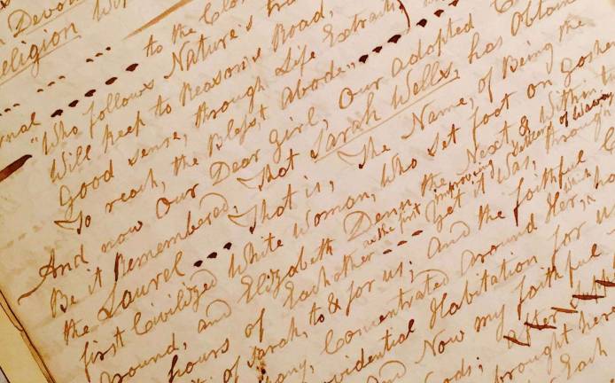 Authors to guest on radio talk show about early settler Sarah Wells Bull Photo by Julie Boyd Cole A page from an early 19th century document describing Sarah Wells Bull’s journal into Orange County in 1712.