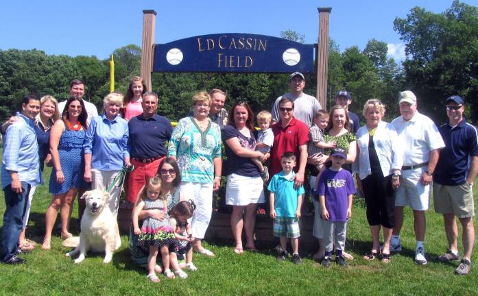 Warwick Little League rededicates field to Ed Cassin Photo by Roger Gavan Edward J. Cassin had four children, eight grandchildren and 13 great grandchildren, many of whom attended the field rededication ceremony.