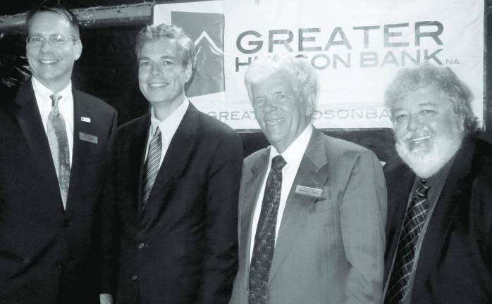 WHUD DJ now 'voice of bank' Pictured left to right: President and CEO of Greater Hudson Bank, Eric J. Wiggins; White Plains Mayor Tom Roach; Chairman of Greater Hudson Bank, Kenneth Torsoe; and new spokesperson for Greater Hudson Bank, Mike Bennett of WHUD 100.7, at a business event on Oct. 3.
