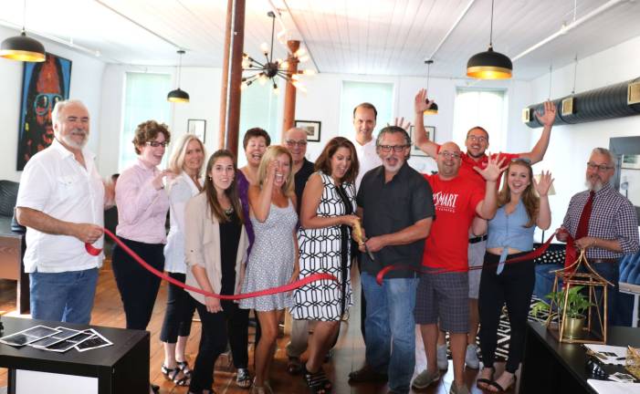 Dream Worx celebrates grand opening On Wednesday, July 18, Warwick Mayor Michael Newhard (right) and Warwick Valley Chamber of Commerce President John Redman (left) along with other Chamber members joined owners and managing directors Alison Barone and Tom Mattingly (center), their friends and associates, to celebrate the grand opening of Dream Worx at 7 West Street (side entrance 2nd floor).