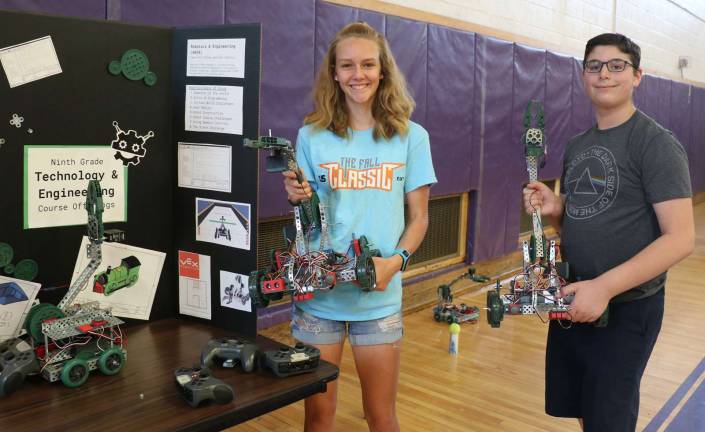 Warwick Valley School District hosts STEAM Fair Grade 9 students Maegan Courey and Frank Costintino had different projects involving technology and engineering.