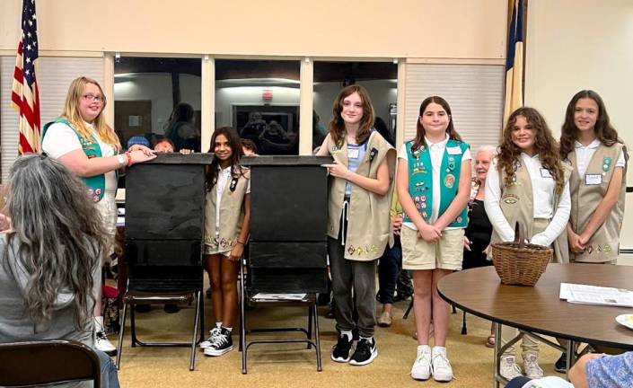 The scouts of Troop 756 present their bat boxes to Warwick Valley Gardeners.