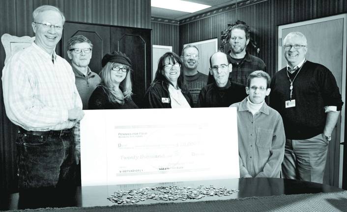 Local couple to be honored by OC Human Rights Commission Photo by Louis Hutchison Celebrating the successful þÄúPennies for FoodþÄù fund raiser to support the Warwick Ecumenical Food Pantry in February are, from left to right: Charles W. Hemstreet, manager of the Warwick Ecumenical Food Pantry; David Eaton, Warwick Valley School Board president; Tracey Pietrzak, PTA Council president; Katina Dombrowski, Warwick ShopRite HR coordinator; Neil Sinclair, Warwick Rotary Club president; Glenn P. Dickes, community supporter; Ken Mitchell, Track 7 Postal Center; Susan D. Dickes, community supporter; and Dr. Raymond Bryant, Warwick Valley school superintendent.