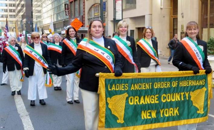 Orange County adies AOH march in NYC St. Patrick's Day Parade Photo provided by Jane Harkinson This year Peggy Flynn, vice president of the Orange County LAOH, led members from Divisions 1-3, 2, 5 and 6 from their assembly station on 44th Street and then up 5th Avenue to 79th Street.