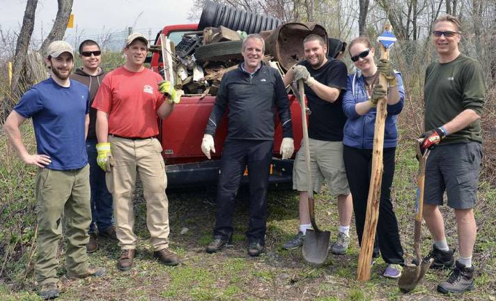 Orange County Land Trust awarded $65,000 in state grants Photo provided by the Orange County Land Trust The Orange County Land Trust held a volunteer workday, which once again included staff from the North Face store at Woodbury Common Premium Outlets, on Earth Day at Birnberg Preserve in Chester to remove garbage and refuse from the entrance of the preserve (which is located just off the Heritage Trail). Pictured from left to right are: Jeremy Schneider, the stewardship and outreach coordinator for the land trust; Eric Roberts, OCLT intern; George Schaberg, OCLT staff; and Josh LaPointe, Michael Cohen, Jen Smith and Eric Eckley, all volunteers from the North Face outlet.
