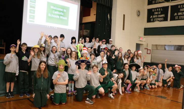 St. Stephen - St. Edward School celebrates national Catholic Schools Week Photo by Roger Gavan On Thursday, Feb. 1, the students at St. Stephen - St. Edward Elementary School were invited to dress for a Crazy Hat, Sock & Tie Day. Pictured here are students in grades 5 through 8.