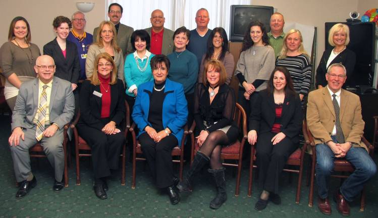 Warwick Valley Chamber of Commerce Board of Directors holds first meeting of 2014 2. Members of the Warwick Valley Chamber of Commerce Board of Directors: Front from left, Vice President Douglas Stage, Treasurer Mary McClurg, President Sherry Bukovcan, Vice President Mechelle Casciotta, Secretary Susan Ronga and Executive Director Michael Johndrow. Center from left, Kristen Weiss, Elizabeth Cassidy, Jean Beattie, Mary Beth Schlichting, Deborah Giuliani, Kim Corkum, Vikki Garby, Marci Oakley and Janine Dethmers. Rear from left, Raymond Bryant, Garrett Durland, Wayne Patterson, Jeff Reilly and Steve Pennings.