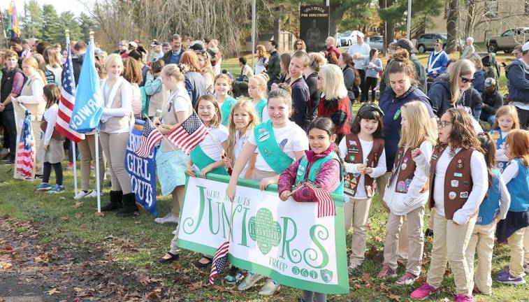 Members of the Boy and Girl Scouts, their junior components scout leaders and parents were among those to gathere at Veterans Memorial Park to honor veterans.