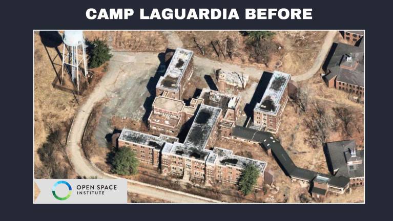Plans afoot for Camp LaGuardia Camp LaGuardia opened in 1918 as a women’s prison. During the Depression, New York City converted the property into a shelter for homeless men. Mayor Fiorello LaGuardia called the the camp “a human repair shop.” The camp closed in 2007. Orange County, then lead by County Executive Ed Diana, purchased the property that year for $8.5 million. It has stood in ruin until now. Photos provided by Orange County/Open Space Institute.