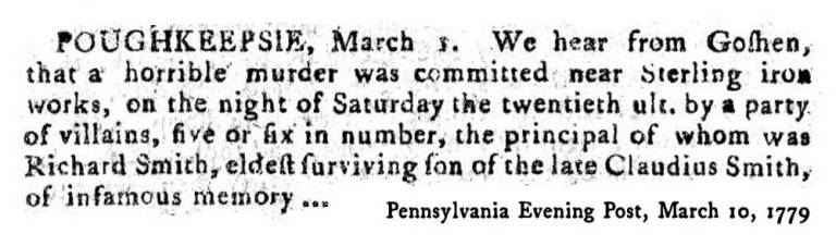 The murder of John Clark in 1779 near Greenwood Lake was reported throughout the colonies.