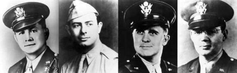 ‘Four Chaplains Service’ takes place Saturday in Harriman These four men, along with 898 others, were aboard the ship, The U.S.A.T. Dorchester when she was torpedoed in the early morning hours of Feb. 3, 1943, off the coast of Greenland. They gave their lives helping others survive. From left to right, they are: The Rev. George L. Fox, a Methodist; Rabbi Alexander D. Goode; the Rev. Clark V. Poling, a Baptist; and the Rev. John P. Washington, a Catholic.