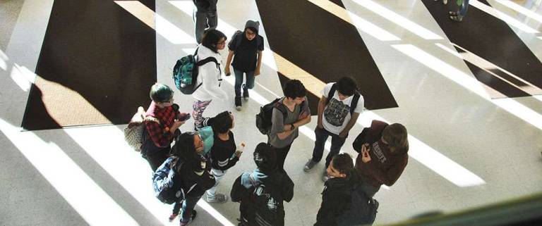 Warwick School District recognized for excellence in communications This photograph by Louise Hutchison of the WVCSD Communications Office received an award of merit from the New York School Public Relations Association. The photo was taken overlooking the Warwick Valley High School lobby, a busy, central gathering place.