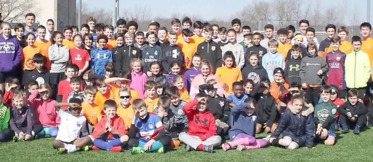 Young athletes earlier this year at the Fox Soccer Academy Clinic at Hudson Sports Complex in Warwick. Provided photo.
