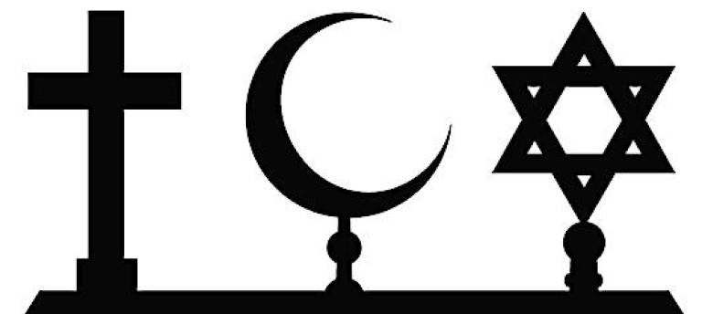 Albert Wisner Public Library will host, via Zoom, an exploration of the three major Abrahamic religions - Christianity, Islam and Judaism - on Thursday, Feb. 18, at 6:30 p.m. Pictured here are the symbols of the three largest Abrahamic religions: the Christian cross, the star and crescent used to represent Islam and the Jewish Star of David. Source: Wikipedia.