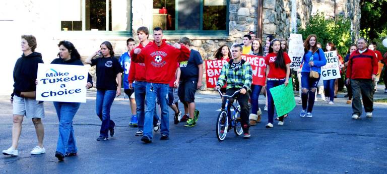 The ‘walk for choice’ Photo by Ed Bailey George F. Baker High School students arrive at the Greenwood Lake Elementary School prior to Wednesday evening's school board meeting.