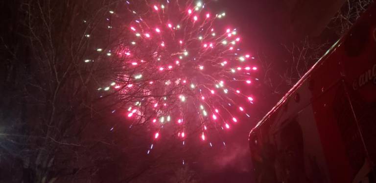 Fireworks over frozen Greenwood Lake