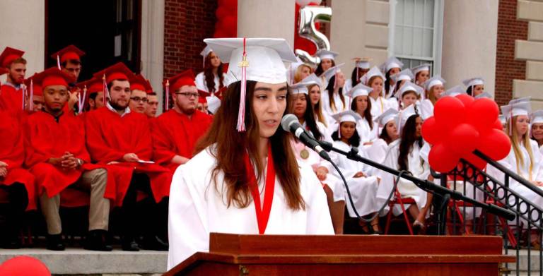 Cheers to the George F. Baker High School Class of 2015 Valedictorian Isabella Zaccardi addresses her classmates.