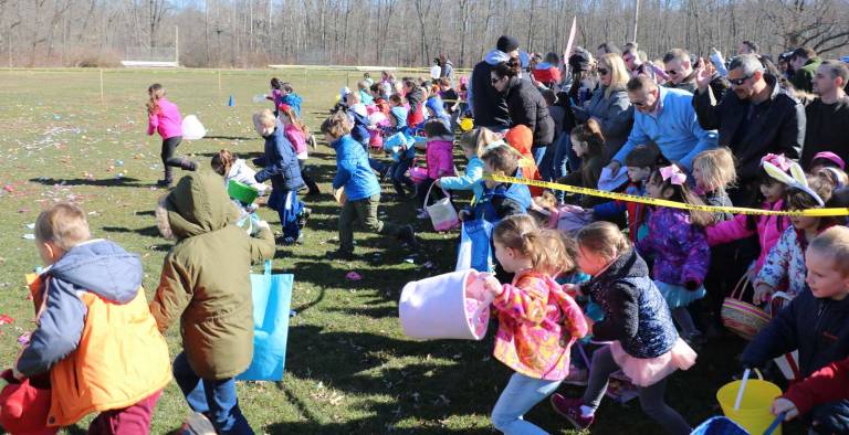 Eleventh annual Village Easter Egg Hunt held March 31 at Veterans Memorial Park And they're off!