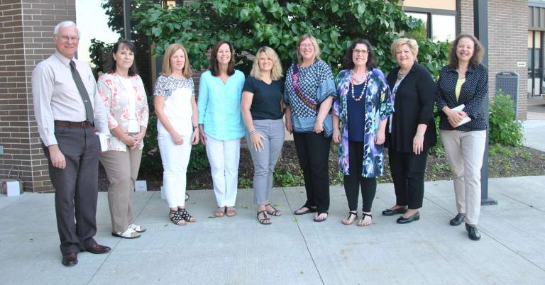 Warwick Valley School District recognizes 2018 retirees for their dedication Photo by Louise HutchisonShown are some of the 16 Warwick Valley CSD CSEA and WVTA staff members who were recently recognized by the Warwick Valley Board of Education on their retirement. From left: Paul Myruski, Christina Taylor, Jane Diermeier, Linda Buteau, Susan Degonge, Mary Jane Breedveld, Katherine Valentine, Chris Fox and Denise Markt.