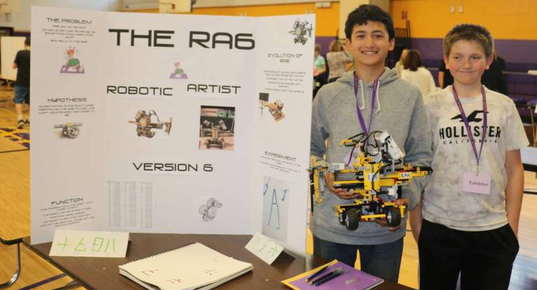 Warwick Valley School District hosts STEAM Fair Grade 7 robotic creators from left Hunter Ludovicy and Sebastian Brand.