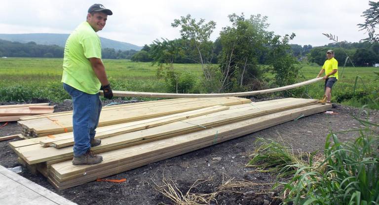 Phillip Lispina and Joe Previtera work for the Village of Chester and are helping to create the amphitheater.