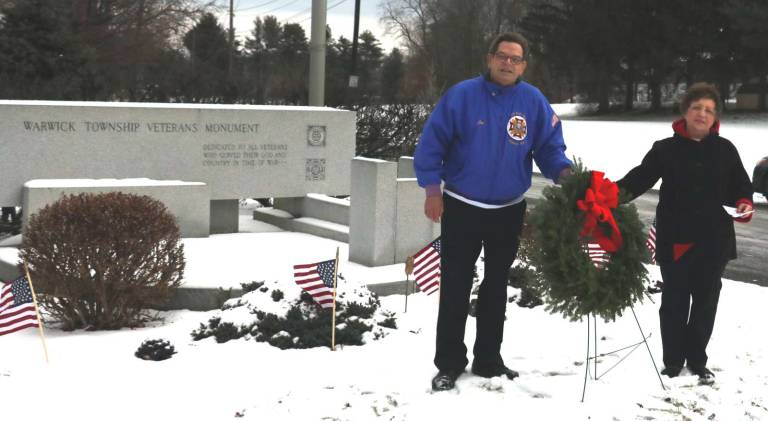 'It reminds us of how much they have done' Photos by Roger Gavan Organizers Jackie Lawlor, a member of the Warwick Valley Gardeners, and her husband, Joseph, a member of American Legion Post 214, conducted the brief ceremony held in conjunction with “Wreaths Across America,“ a tradition of laying holiday-time wreaths on veterans’ graves to honor their service and their memories.