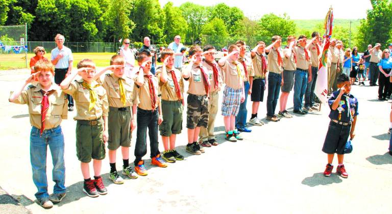 Greenwood Lake remembers one of its own GWL Boy Scout and Cubs Scouts salute during the LCPL Scott A. Lynch memorial tribute on Monday, May 26. The ballfield at the American Legion Post 1443 was renamed the Scott Lynch Ballfield for the young Greenwood Lake Marine who died while serving in Afghanistan.