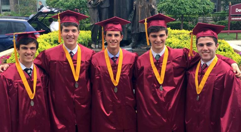Warwick graduates stand out at Don Bosco Prep Photo provided by Sandra Zeepvat On Saturday night, June 4, the sons of four Warwick families graduated from Don Bosco Prepatory High School in Ramsey, N.J. Pictured left to right are: Dylan Cordaro, Timothy Pierce, Alexander Zeepvat, Deven LoSchiavo and Ethan Cordaro.