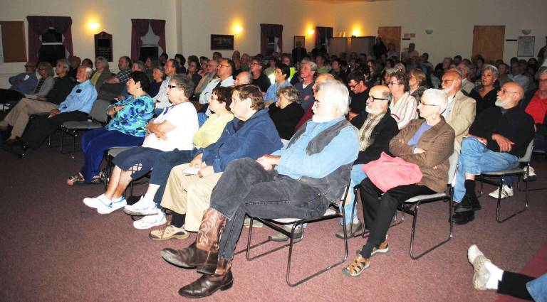 Fracking forum in Warwick draws standing-room crowd Photo courtesy of Michael Jay This photograph shows part of the overflow crowd that filled Town Hall for Sustainable Warwick's Informational Forum on fracking last week.